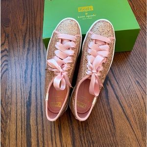 Keds Kate Spade Triple Kick Glitter Rose Gold with satin laces. Like New!